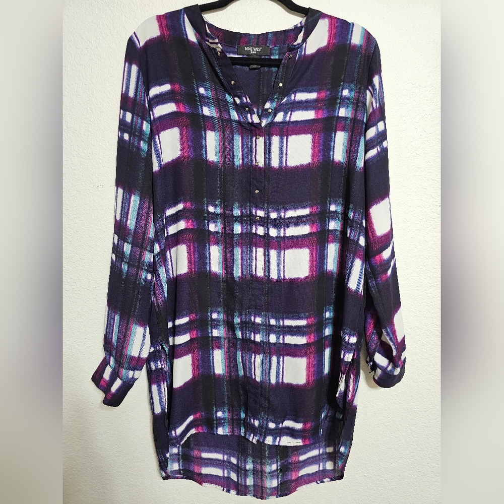 Nice West Plaid Tunic Blouse Size Large